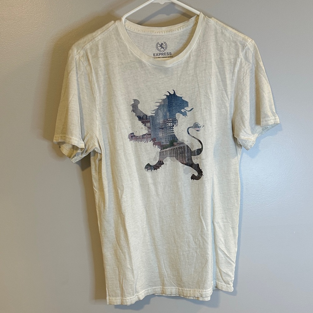 Express Men's Cream Graphic Tee with Lion Design 3/$20 or 5/$30 Bundle Deal